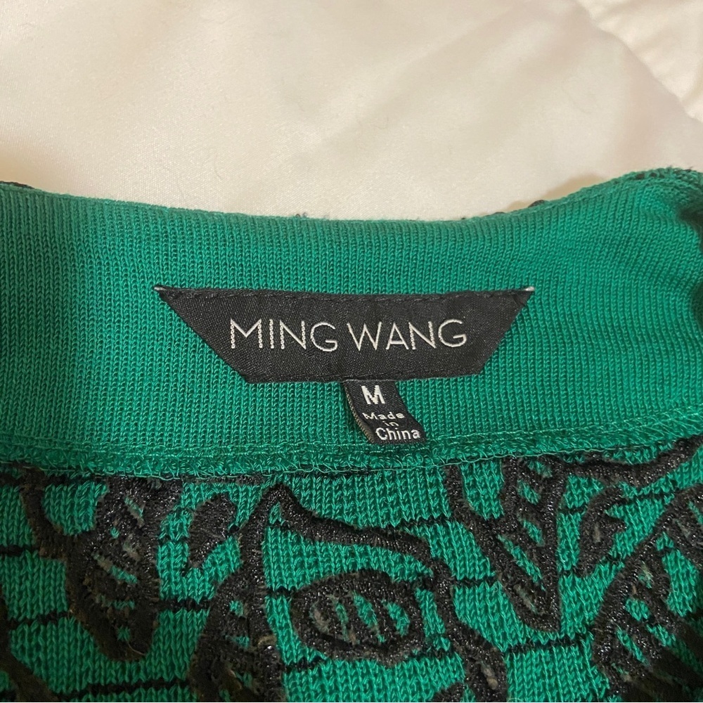 Ming Wang Green Knit Jacket with Black Floral Design - Picture 9 of 13